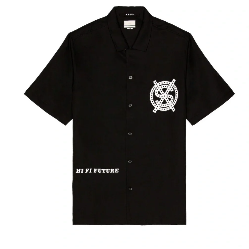 Ksubi Black “Dollar Star” Short Sleeve Button Up Shirt Size Large